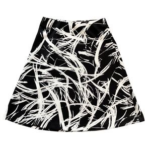 Eci New York Black and White Brushstroke Patterned Full Skirt, Small, Office